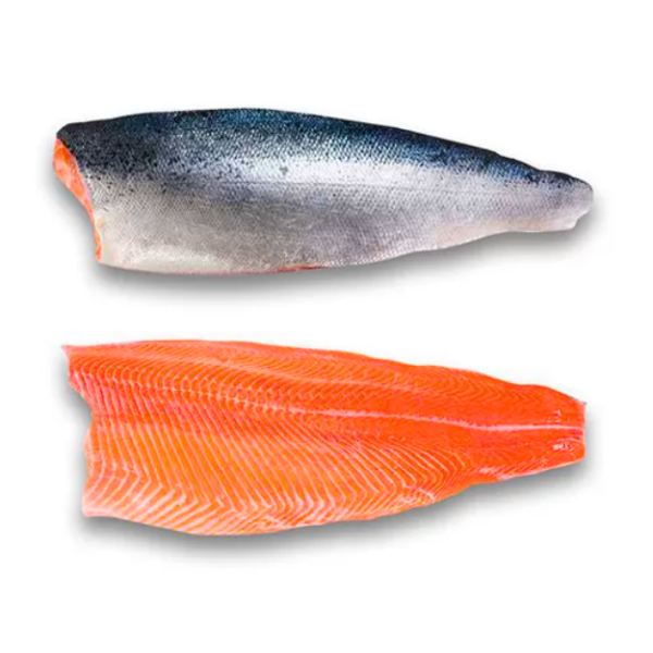 Fresh Norwegian Salmon Fillet displayed on a clean, white background, showing the vibrant orange color and rich texture of the fish. Available at Niwan Seafood.